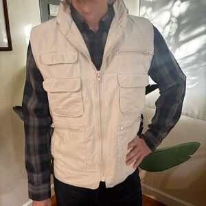 Vintage 80’s Large Banana Republic Safari fisherman hunter utility hooded Vest
